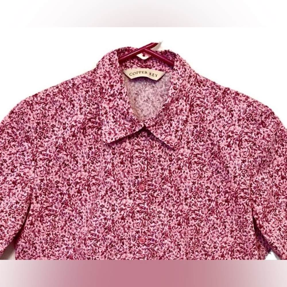 Copper Key Vintage 90s Womens L Pink Oriental Floral Semi Fitted Button Up Shirt - Picture 3 of 9